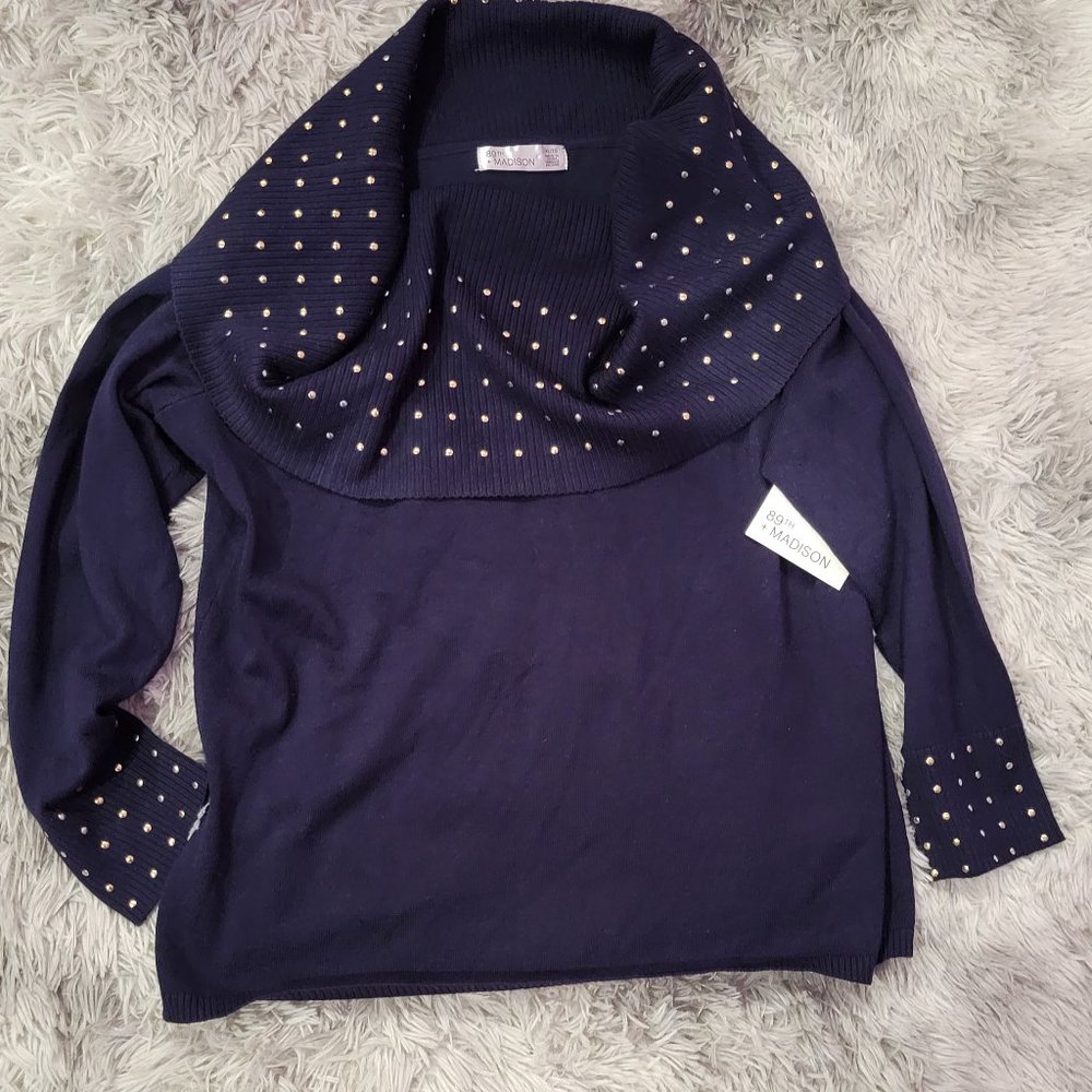 89th & Madison Studded Sweater, Navy Blue, XL